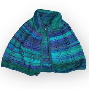 Vintage 70s Toddler Rainbow Handmade Crocheted Knit Shawl Blanket Cape Poncho‎